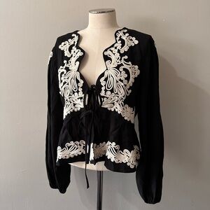 NWT Elegant Black and White Embroidered Women's Top